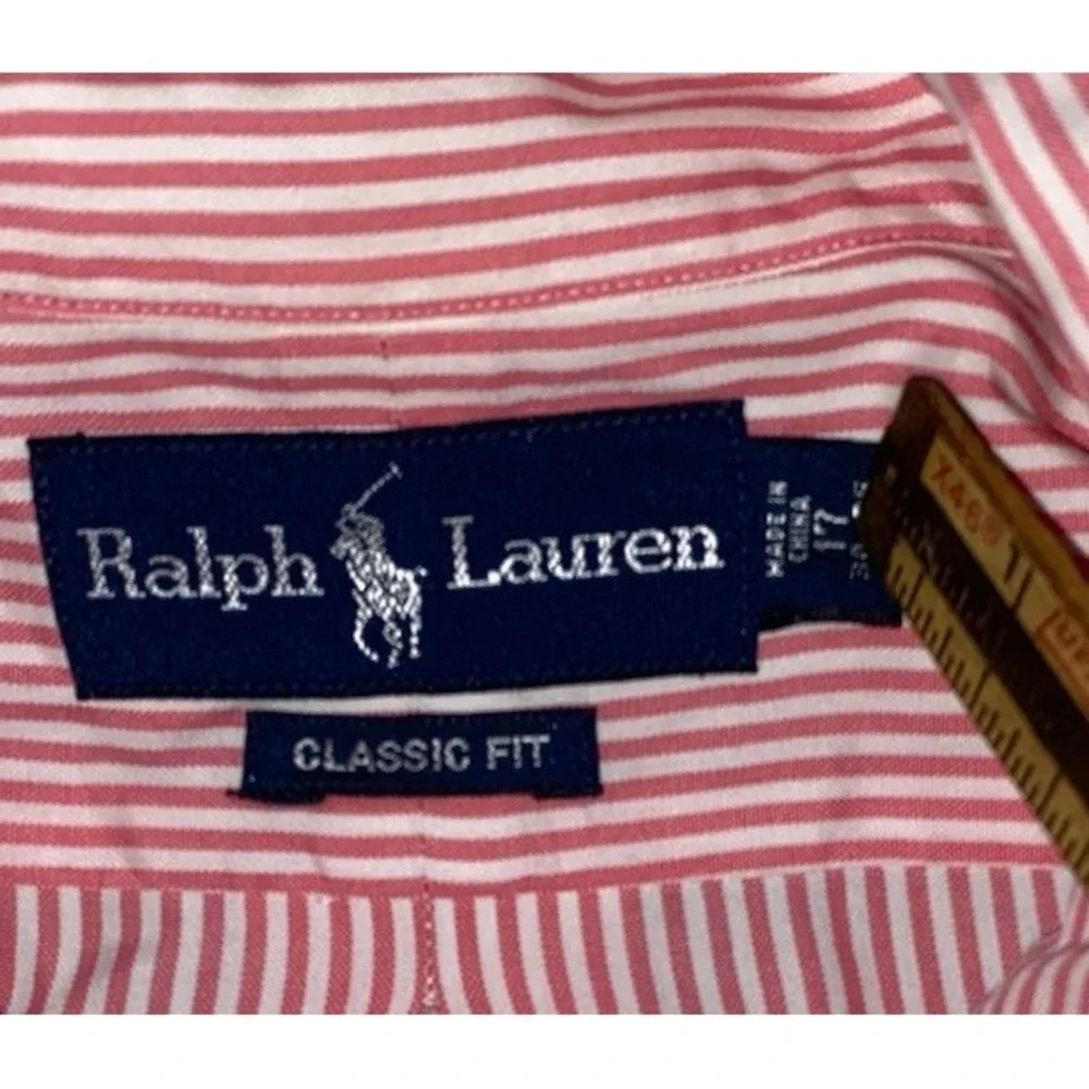 Polo Ralph Lauren XL 17 34/35 Long‎ Sleeve Pink Red Striped Button Down Classic